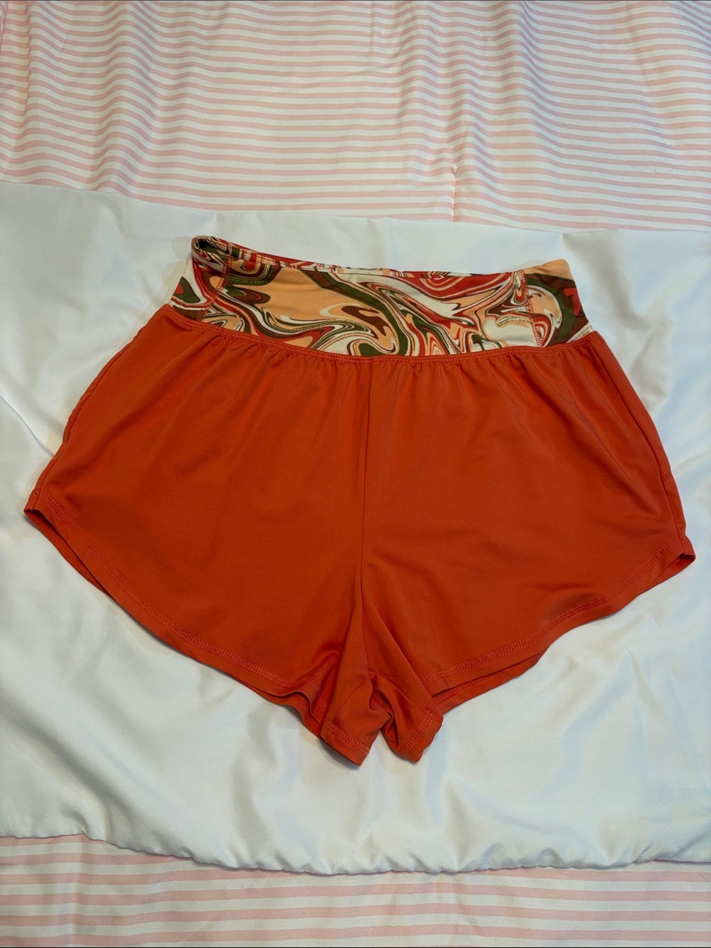 SO Orange Athletic Shorts with Swirl-Print Waistband